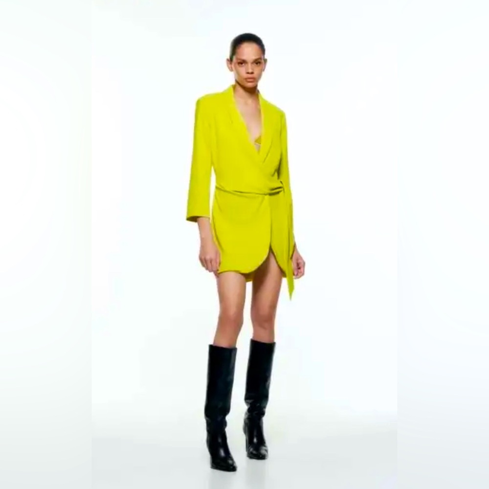 ZARA Pareo Suit Blazer Dress Lime Green